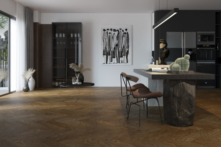 Кварцевый паркет Quartz Parquet Английская Ёлка Дуб Брауни 33-413 браш, фаска