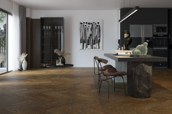 Кварцевый паркет Quartz Parquet Английская Ёлка Дуб Брауни 33-413 браш, фаска