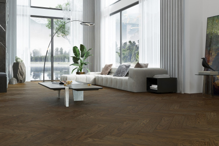 Кварцевый паркет Quartz Parquet Английская Ёлка Дуб Брауни 33-413 браш, фаска