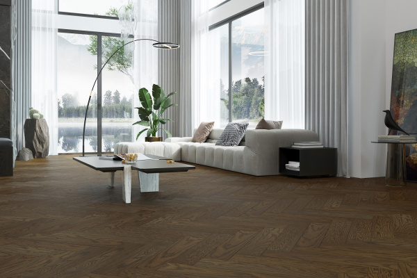 Кварцевый паркет Quartz Parquet Английская Ёлка Дуб Брауни 33-413 браш, фаска