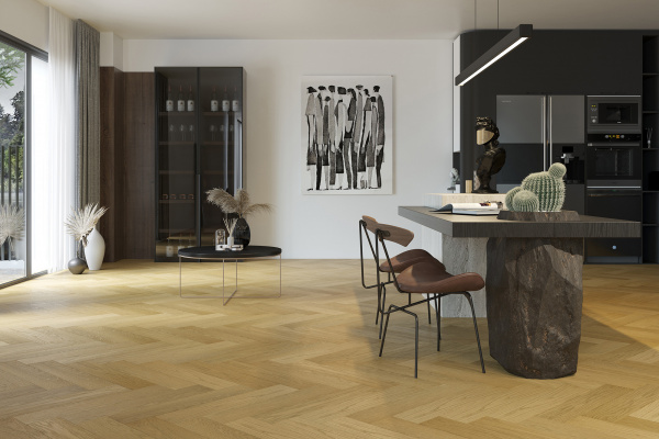 Кварцевый паркет Quartz Parquet Английская Ёлка Дуб Медовый Раф 33-463 браш, фаска