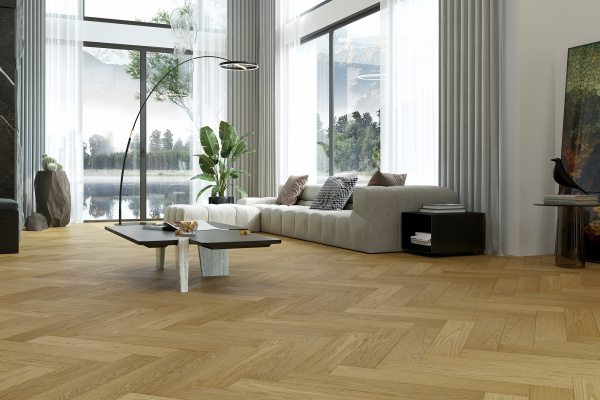 Кварцевый паркет Quartz Parquet Английская Ёлка Дуб Медовый Раф 33-463 браш, фаска
